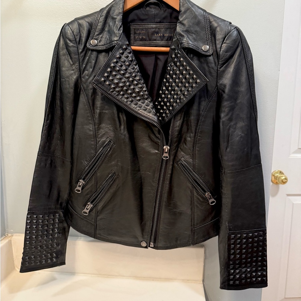 ZARA EXCLUSIVE STUDDED BLACK LEATHER JACKET LIMITED EDITION & DISCONTINUED!!